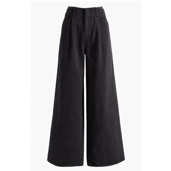 SLVRLAKE Taylor Wide Leg High Rise Pleated Jeans Distressed Frayed Waist - Picture 16 of 16